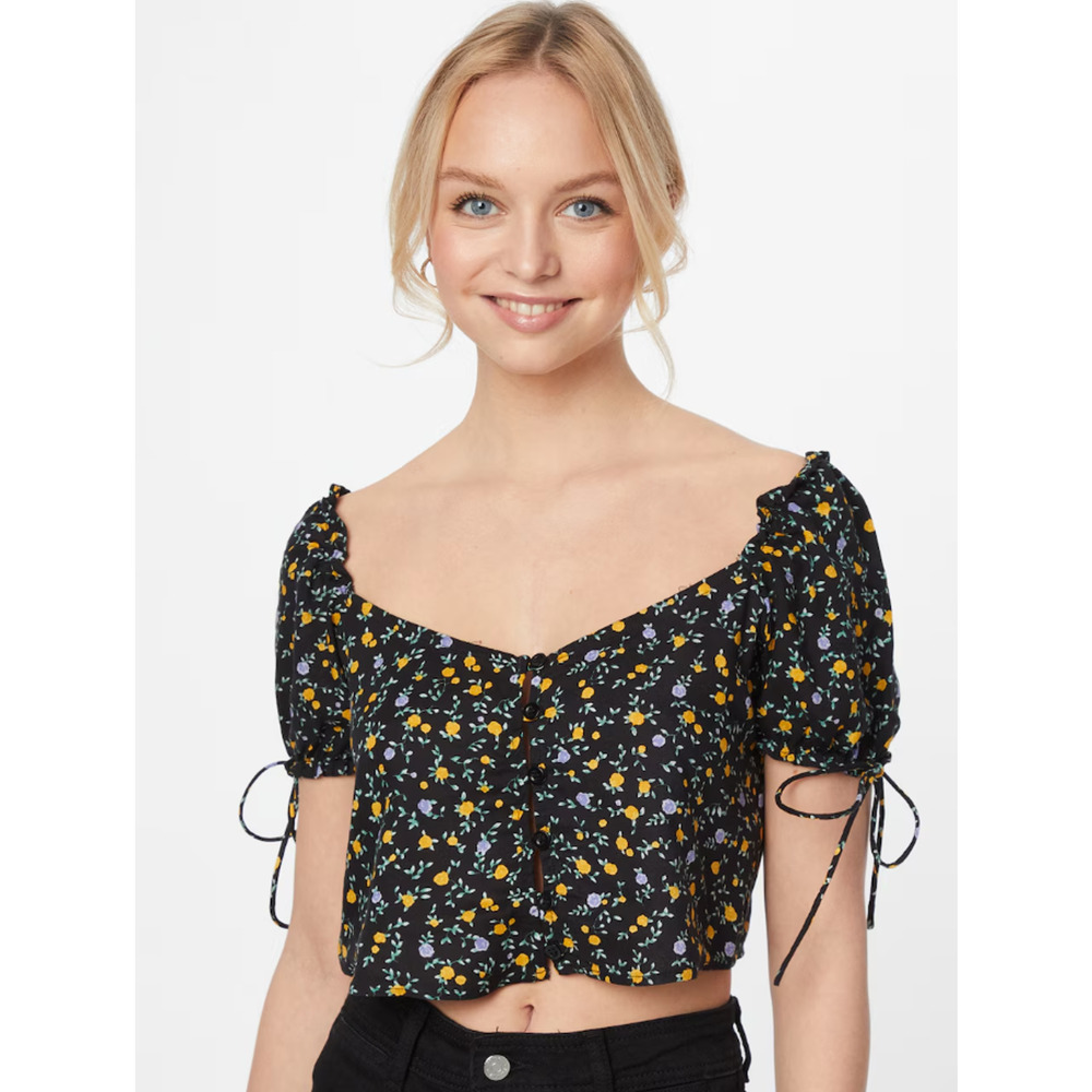 Motel Free People Flaba Flowing Flower Black Floral Crop Top NEW Size Small $48
